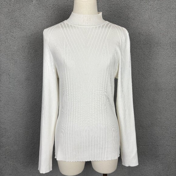 INC International Concepts Sweaters - I.n.c. International Concepts Womens Detail Ribbed Mock Neck Sweater White Large